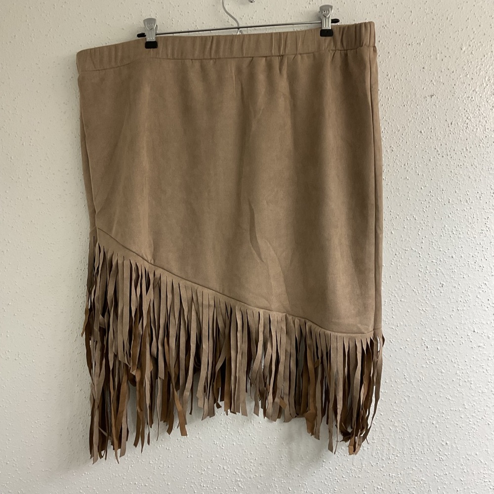 SHEIN Tan Fringe Mini Skirt